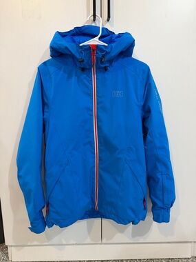 Helly Hansen Bright Blue Kids Waterproof Hooded Jacket with Red-Trim Zipper